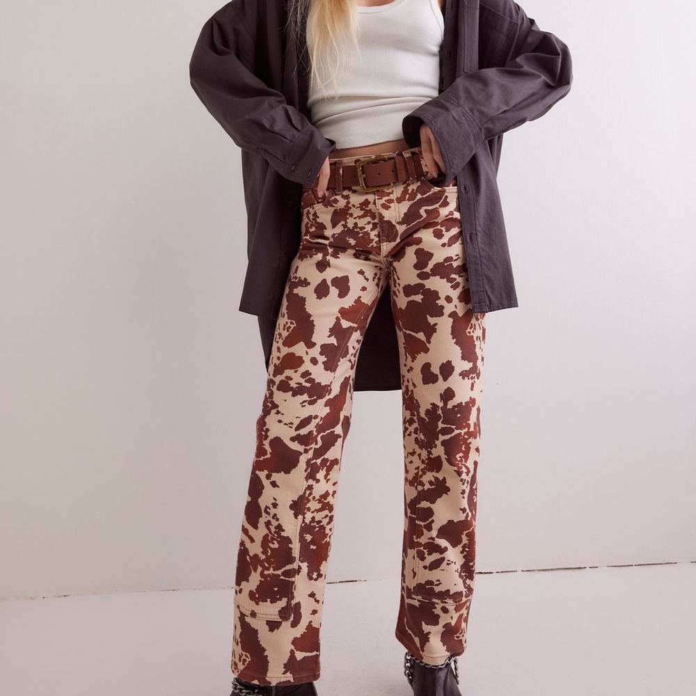 We The Free Cow Printed Mid Rise Printed Jeans